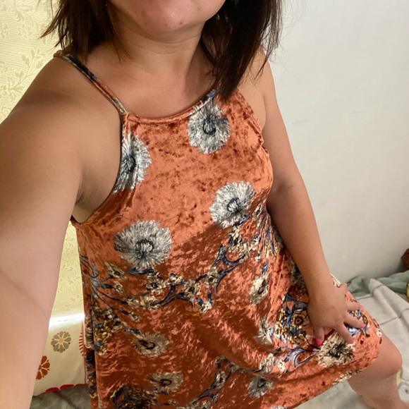 Wishlist Velour Orange Floral Dress Size Medium - Picture 9 of 9